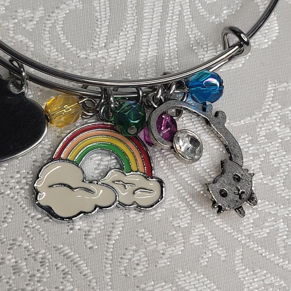 Rainbow Bridge cat women's charm bracelet silver tone multicolor tribute loss - Picture 4 of 5
